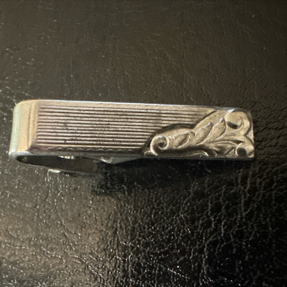 Vintage Sterling Silver Tie Clip Etched Design